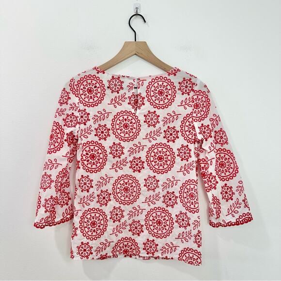 Boden Clara Broderie Anglaise Eyelet Emboidered Red White 3/4 Sleeve Top size 4 - Picture 3 of 7